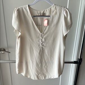 LOFT Cream Puff Sleeve Blouse with Cap Sleeves